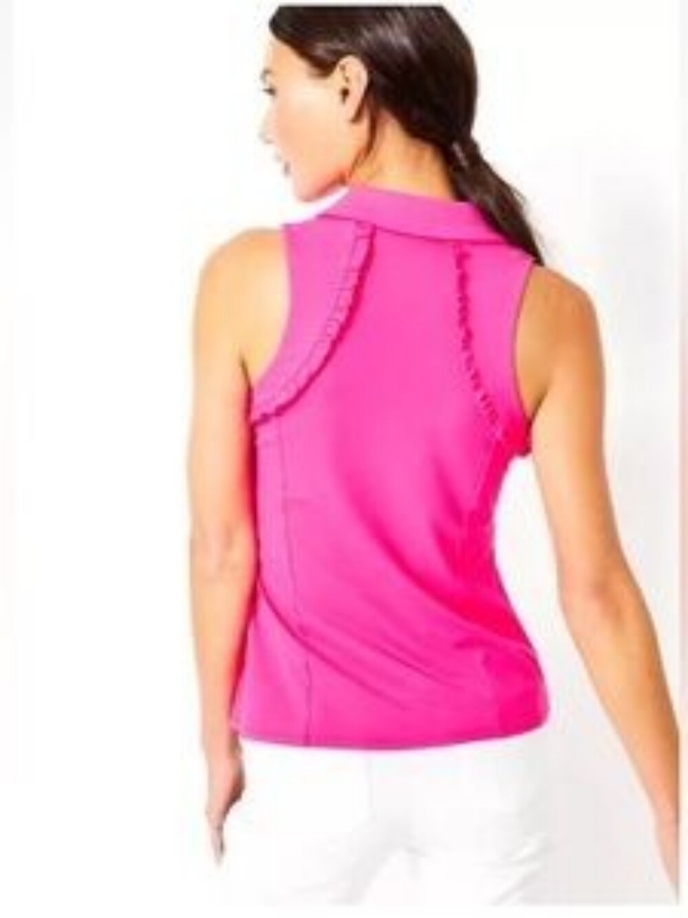 Lilly Pulitzer UPF 50+ Luxletic Martina Polo Top Pink Palms Medium - Picture 2 of 8